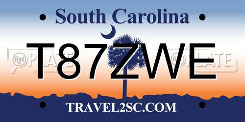 T87ZWE South Carolina License Plate