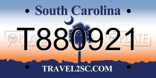 T880921 South Carolina License Plate