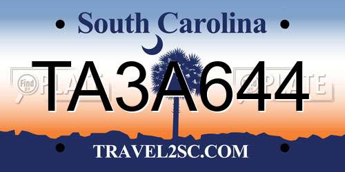 TA3A644 South Carolina License Plate