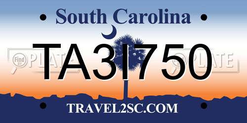 TA3I750 South Carolina License Plate