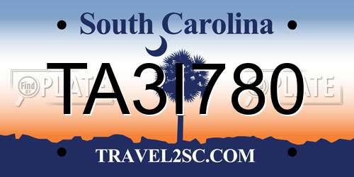 TA3I780 South Carolina License Plate