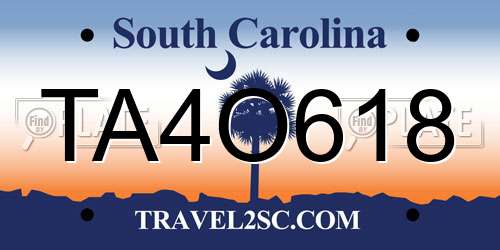 TA4O618 South Carolina License Plate