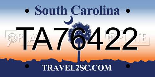 TA76422 South Carolina License Plate