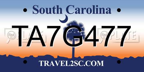 TA7G477 South Carolina License Plate