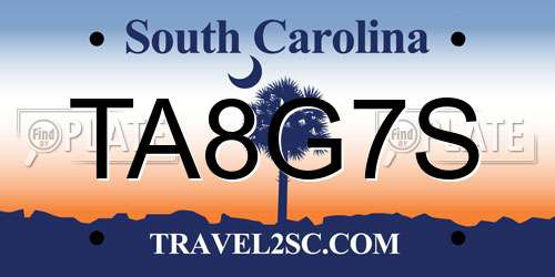 TA8G7S South Carolina License Plate