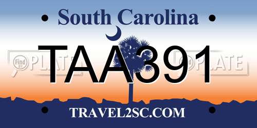 TAA391 South Carolina License Plate