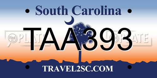 TAA393 South Carolina License Plate