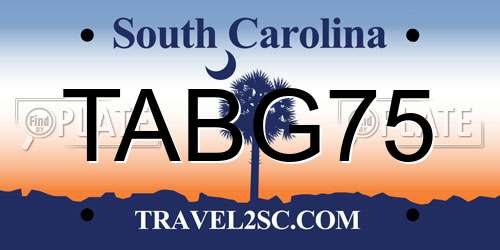 TABG75 South Carolina License Plate