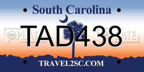TAD438 South Carolina License Plate