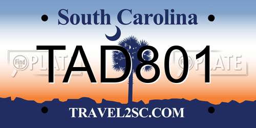 TAD801 South Carolina License Plate