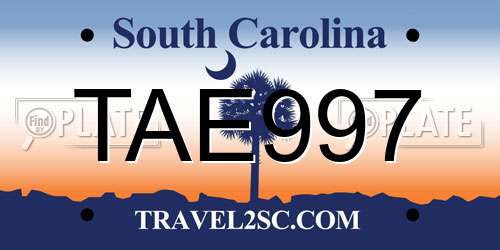 TAE997 South Carolina License Plate