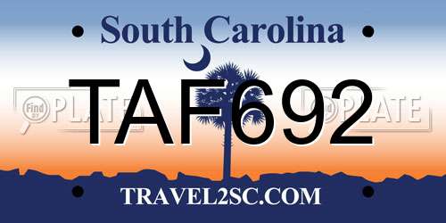 TAF692 South Carolina License Plate