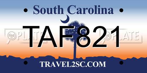 TAF821 South Carolina License Plate