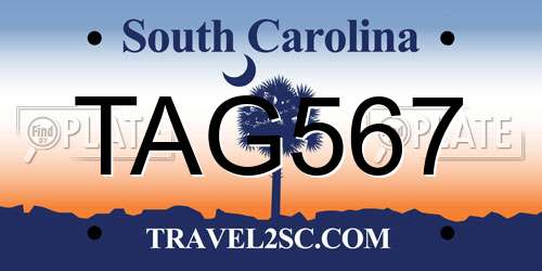TAG567 South Carolina License Plate