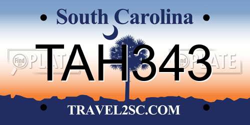 TAH343 South Carolina License Plate