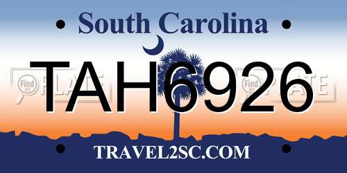TAH6926 South Carolina License Plate