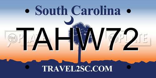 TAHW72 South Carolina License Plate
