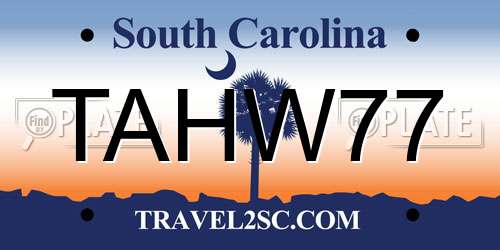 TAHW77 South Carolina License Plate