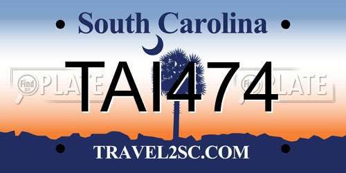 TAI474 South Carolina License Plate