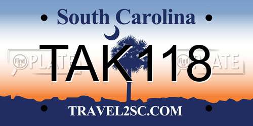 TAK118 South Carolina License Plate