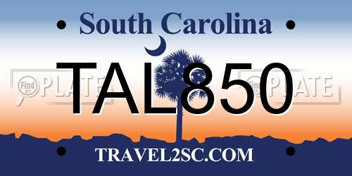 TAL850 South Carolina License Plate