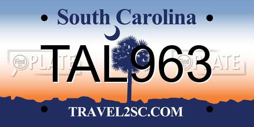 TAL963 South Carolina License Plate