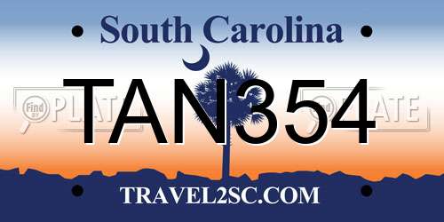 TAN354 South Carolina License Plate
