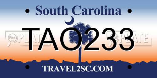 TAO233 South Carolina License Plate