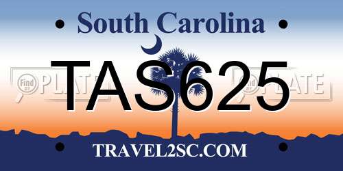 TAS625 South Carolina License Plate