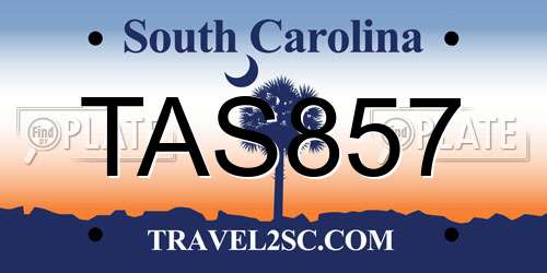 TAS857 South Carolina License Plate
