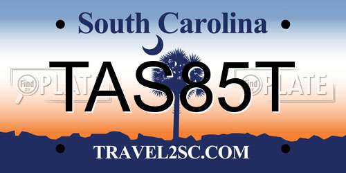 TAS85T South Carolina License Plate