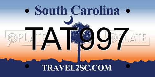 TAT997 South Carolina License Plate
