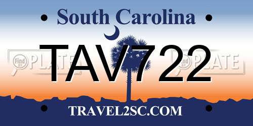 TAV722 South Carolina License Plate