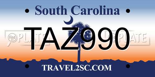 TAZ990 South Carolina License Plate