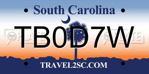 TB0D7W South Carolina License Plate