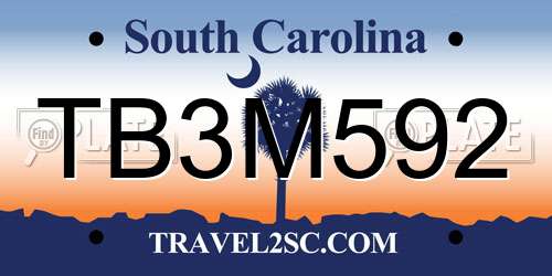 TB3M592 South Carolina License Plate