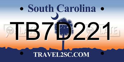 TB7D221 South Carolina License Plate
