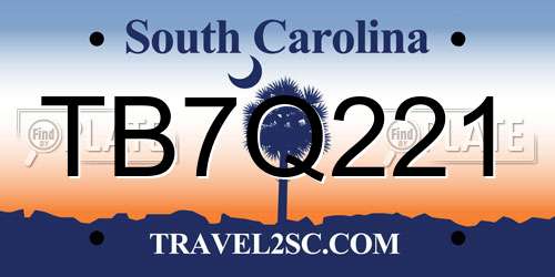 TB7Q221 South Carolina License Plate