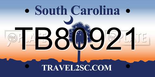 TB80921 South Carolina License Plate