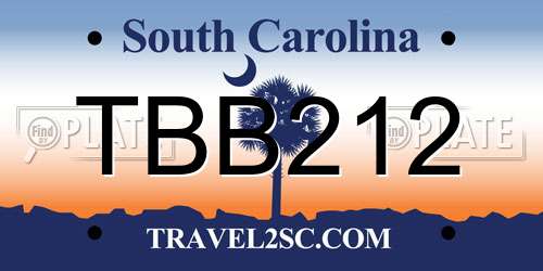 TBB212 South Carolina License Plate