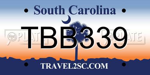 TBB339 South Carolina License Plate
