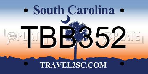 TBB352 South Carolina License Plate