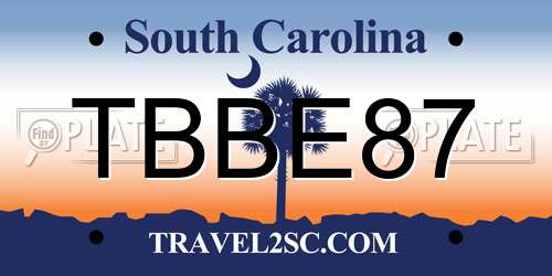 TBBE87 South Carolina License Plate