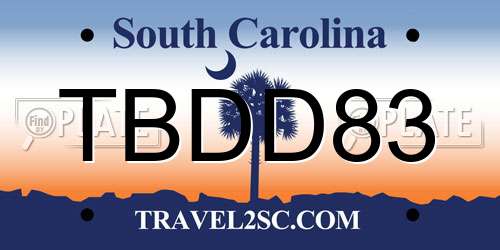 TBDD83 South Carolina License Plate
