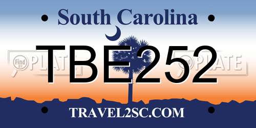 TBE252 South Carolina License Plate