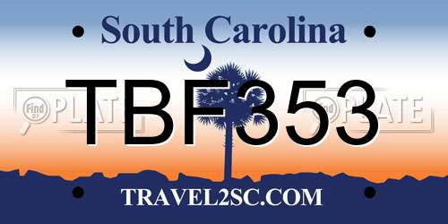 TBF353 South Carolina License Plate