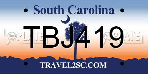 TBJ419 South Carolina License Plate