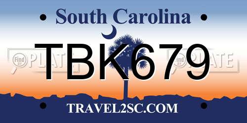 TBK679 South Carolina License Plate