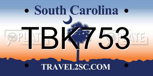 TBK753 South Carolina License Plate