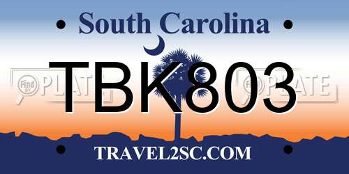 TBK803 South Carolina License Plate